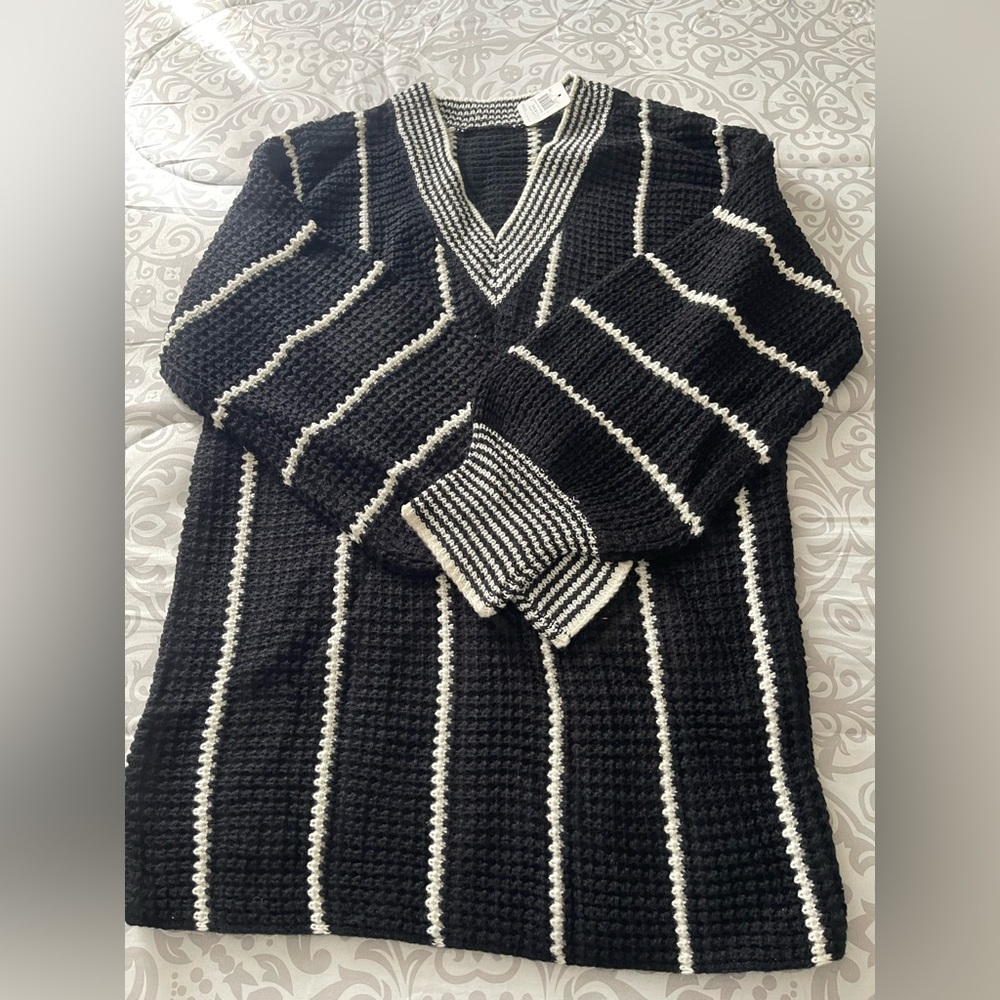 Black and White Striped Knit Sweater